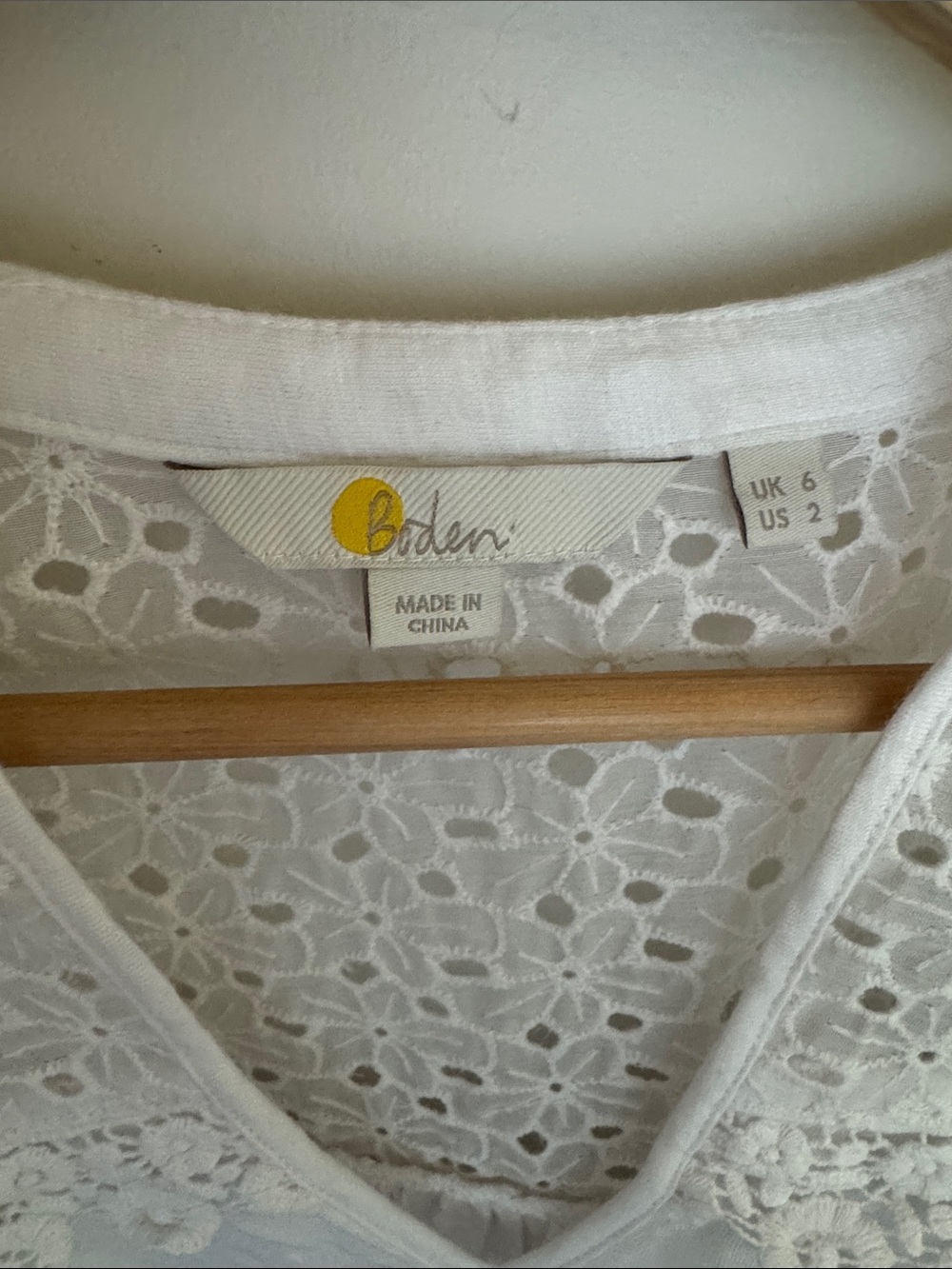 Boden White Lace Yoke Blouse Long Sleeve Crochet Floral Cotton Modal Oversized 2 - Picture 4 of 7